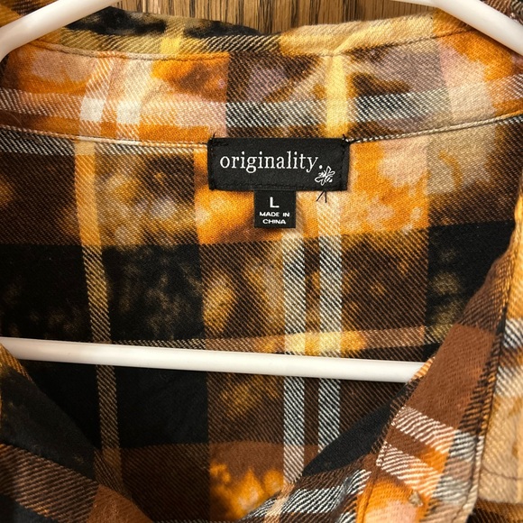 America Land of the Free Orange Brown Plaid Flannel Button Shirt Large - Picture 6 of 9